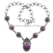 Lila Kupfer Türkis Edelstein 925 Sterling Silber Halskette Schmuck